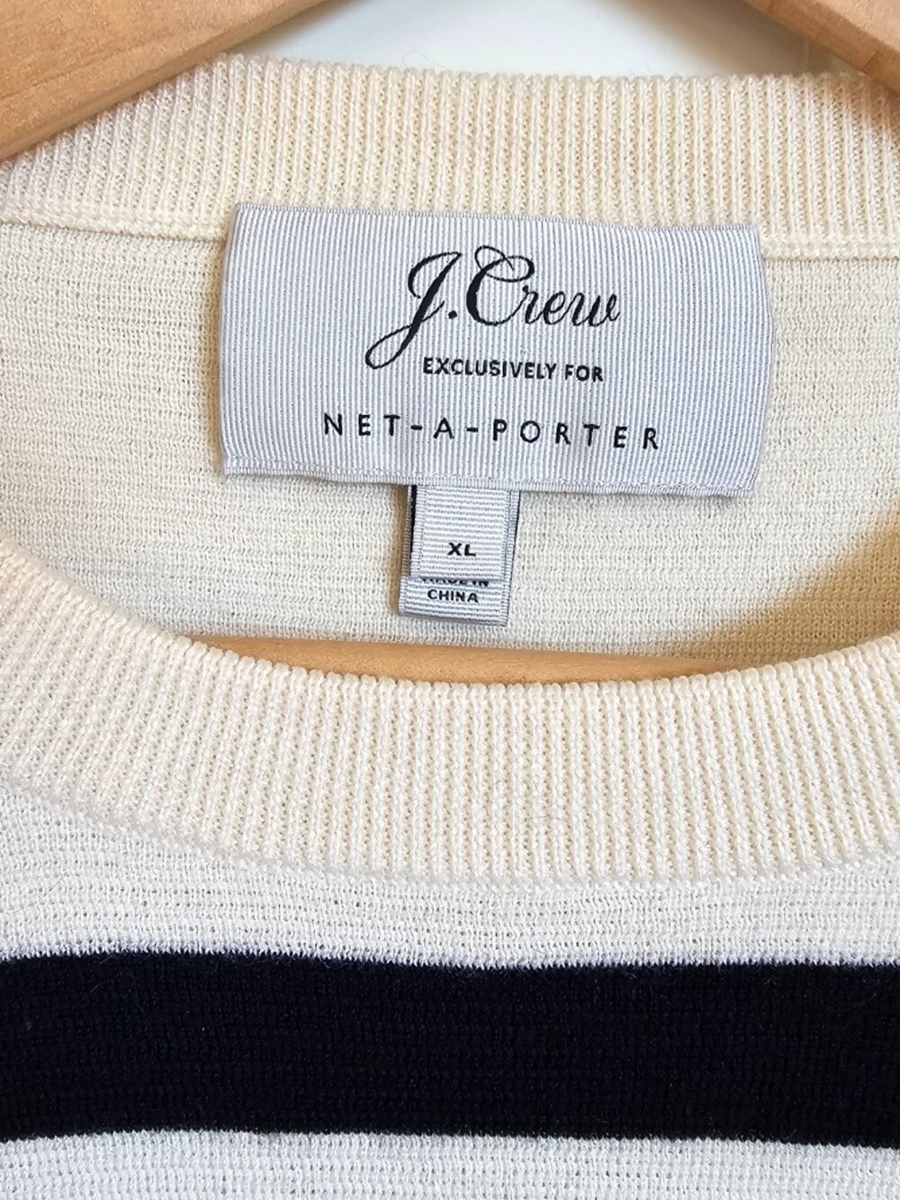 J.Crew XL 100% Merino Wool Striped Sweater Cream Navy Breton Net-a-Porter - Picture 4 of 9
